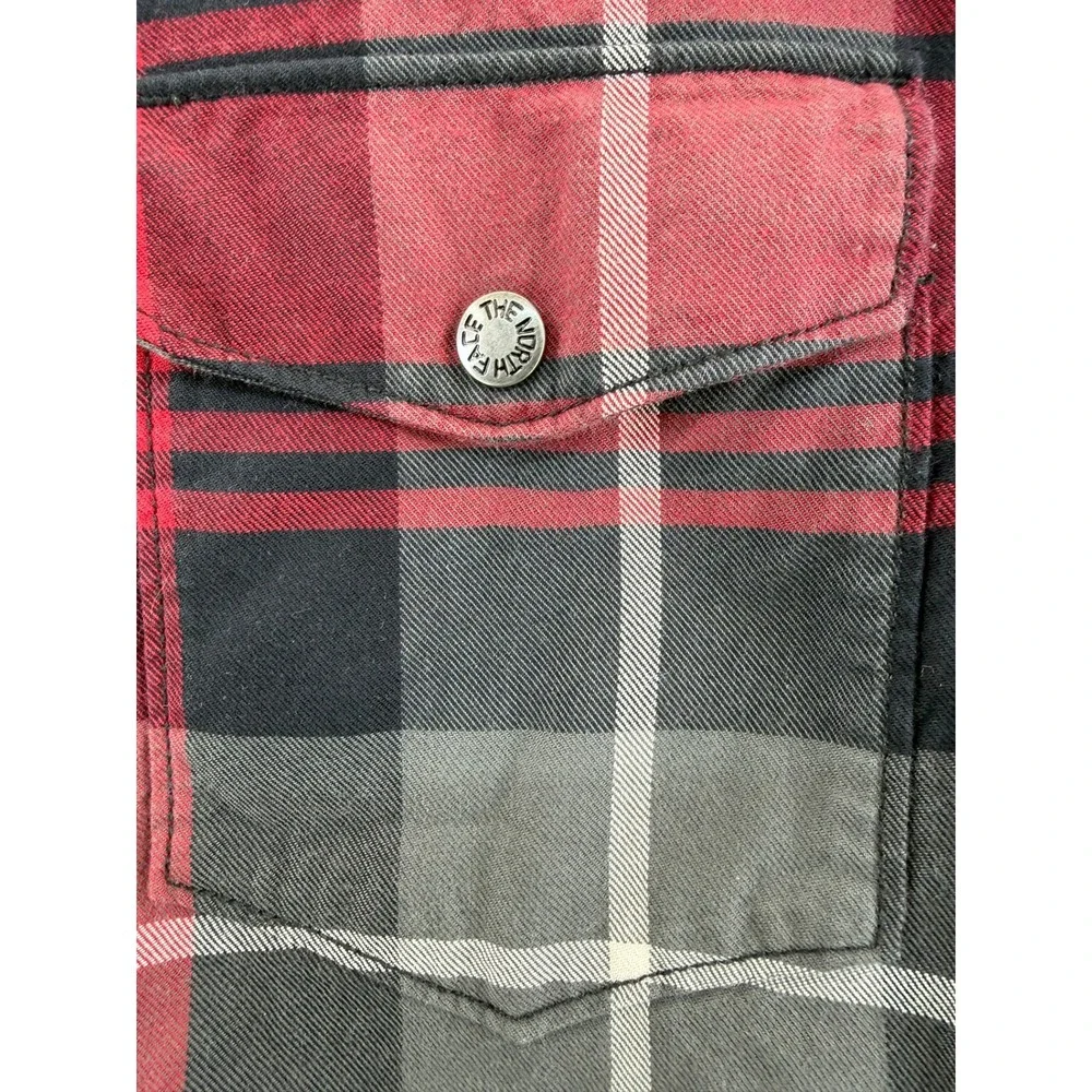 The North Face Mens Red Plaid Sherpa Lined Campshire Flannel Shacket Small